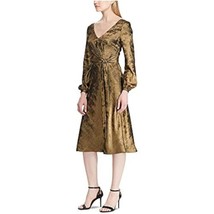 $195 Ralph Lauren Womens Marlette Sateen Faux Wrap Cocktail Dress Gold Size 4 - £60.90 GBP