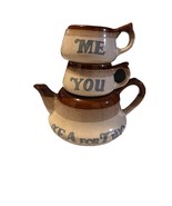 Vintage Tea Set Stoneware Brown - Tea for Two - Teapot and 2 Cups - $50.88 CAD