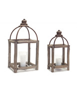 Rustic Wood Log and Antique Metal Lantern with Glass Hurricane (Set of 2) - $3,169.73 MXN