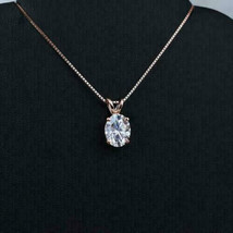 2Ct Oval Lab Created Solitaire Pendant Necklace 14K Rose Gold Finish - £84.84 GBP