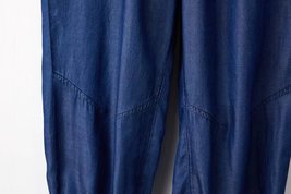 Dark Blue Denim CROP PANTS Drawstring Elastic Waisted Crop HAREM PANTS Trousers image 6