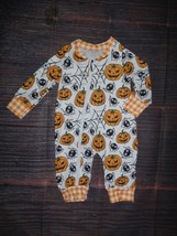 NEW Boutique Halloween Pumpkin &amp; Spiders Baby Girls Boys Romper Pajamas ... - $14.99