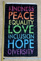 Equality Flag Kindness Peace Love Hope List USA Sign Poster 3x5&#39; - £13.86 GBP