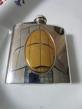 Sheridan Taunton Silversmiths silverplate flask with golden medallion[a*... - £36.13 GBP