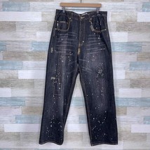 Pepe Jeans Paint Splatter Distressed Embroidered Gray Black Wash Mens 36x33 - $69.30