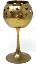 Clover Design Brass Stemmed Chalice Candle Holder Made in India Decorative Vtg - $15.15