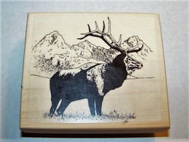 Mountain Elk Scene New Mounted Rubber Art Stamp - £8.65 GBP