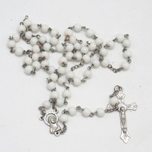 Blanc Verre Perlé Chaîne Chapelet Collier Pendentif Croix - $36.56