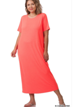 Zenana 1X  Stretch Jersey Short Sleeve  Round Neck Maxi T Shirt Dress Ne... - $24.38 CAD