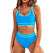 Women&#39;S High Waisted Bikini Sets Sporty Two Piece Swimsuit Color Block Cheeky Hi - £54.28 GBP