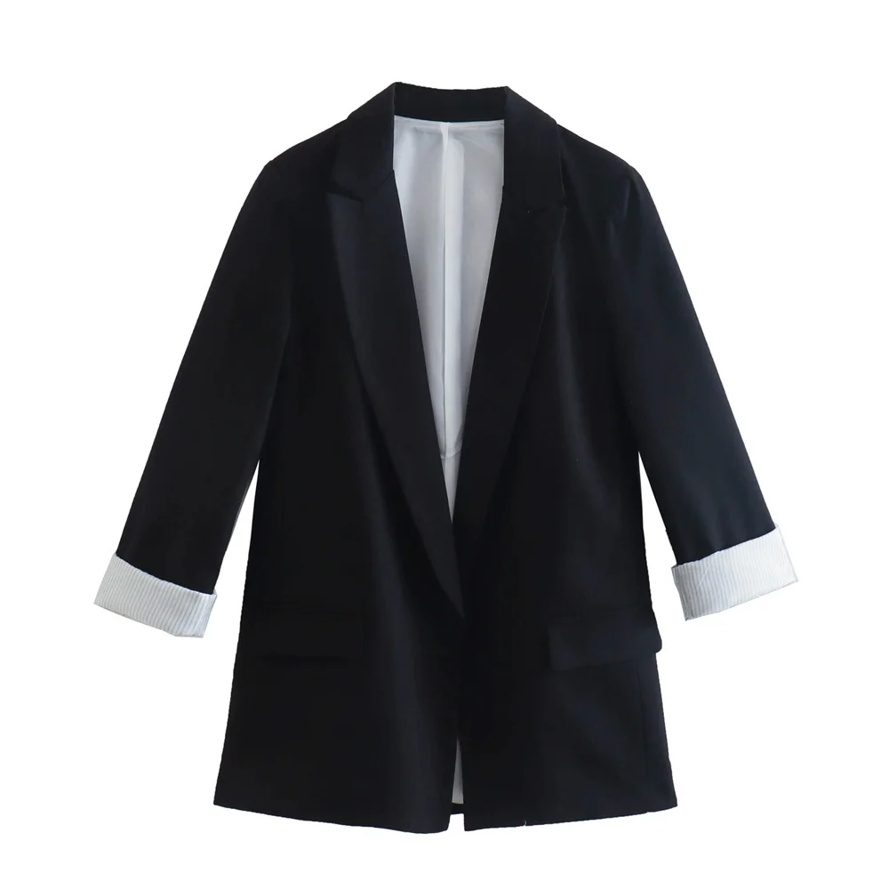 DiYiG Woman    Casual Print Sleeve Linen Blazer Retro Lapel Long Sleeve Pocket F - £155.61 GBP