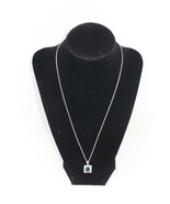 Sterling Silver 925 Emerald &amp; CZ Pendant with Silver Tone Chain Necklace - £19.65 GBP