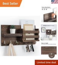 Charming Rustic Wall Mail Organizer with Shelf &amp; Key Hooks - 20 lbs Capa... - $40.50
