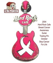 Hard Rock Cafe Breast Cancer Awareness Guitar 2004 Stop Cancer Trading Pin - $14.95