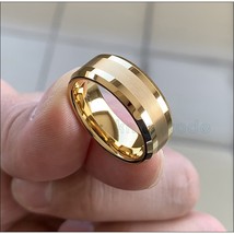 Ungsten carbide wedding band for men women engagement ring center brushed beveled edges thumb200