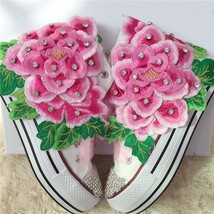 Flowers Embroidery Handmade Canvas Shoes Rhinestone Ethnic  Lace-up Women Shoes  - £60.69 GBP