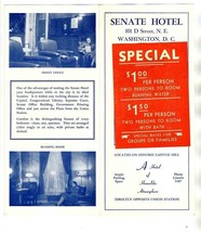 Senate Hotel  Brochure Washington DC 1930&#39;s  D Street On Historic Capito... - £17.03 GBP
