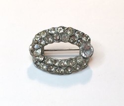 Mid Century Modern Brooch Pin Silver Tone &amp; Rhinestone 1950s - £11.99 GBP