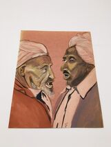 Original Sketch/Paint Artist Unknown 8 x 10 Drawing Signed Men Wearing T... - $29.88