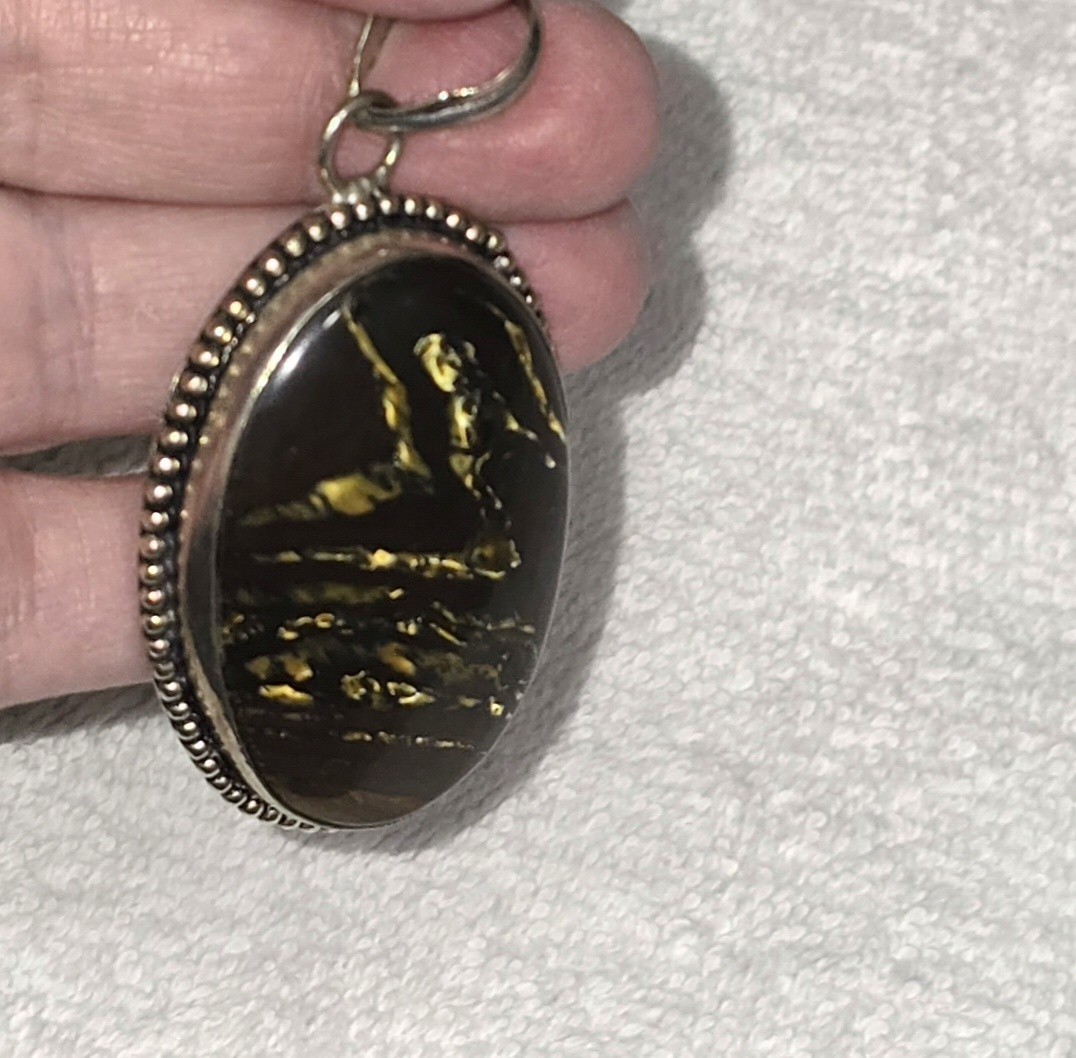 VTG Sterling Silver 925 Tiger Iron Pendant Oval Cabochon Beaded Setting 26g Item image 14