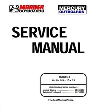 Mercury Mariner 6,8,9.9,10,15hp 2 Stroke Service Shop &amp; Repair Manual - $15.95