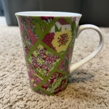 LILLY PULITZER Lime /Pink Quilted Coffee 14oz Mug &quot;Lead a Colorful Life&quot; - £5.57 GBP