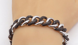 925 Sterling Silver - Black Hematite Shiny Curb Link Chain Bracelet - BT2609 - £93.35 GBP