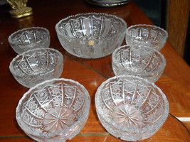 Bohemia BARDEJOV Crystal Cut bowl &amp; 6 individual fruit bowls Handmade Ze... - $253.43