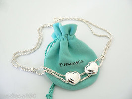 Tiffany &amp; Co Heart Necklace Pendant Charm Love Gift Pouch Double Rope Chain Art - £557.84 GBP