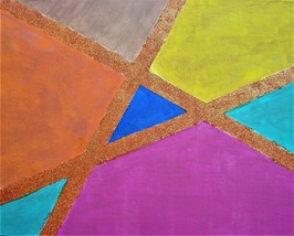 Painting Colour Original Signed Art Abstract Geometric Apricot Sparkle Triangles - £26.19 GBP