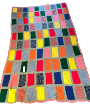 Afghan Handmade Crocheted Granny Square Throw Blanket Multi 54 by 88 inch Vtg - £29.30 GBP