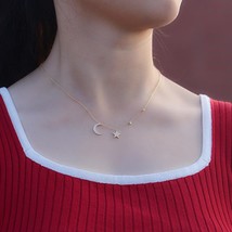 925 sterling silver necklace women 18K gold plated chain necklaces star and moon - £25.73 GBP