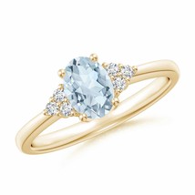 ANGARA 0.68 Ct Solitaire Oval Aquamarine and Diamond Promise Ring in 14K Gold - £514.92 GBP