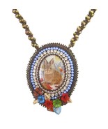 Beadwork Crystal Bunny Rabbit Cabochon Necklace Flower Beaded Chain Came... - £46.71 GBP