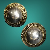 Taxco TD-115 Mixed Metals Brass Border Sterling Silver Dome Pierced Earrings - £44.20 GBP