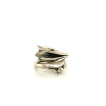 Vintage Sterling Silver Signed Avon Carved Lily Flower Bloom Bypass Ring Band 6 - £35.61 GBP