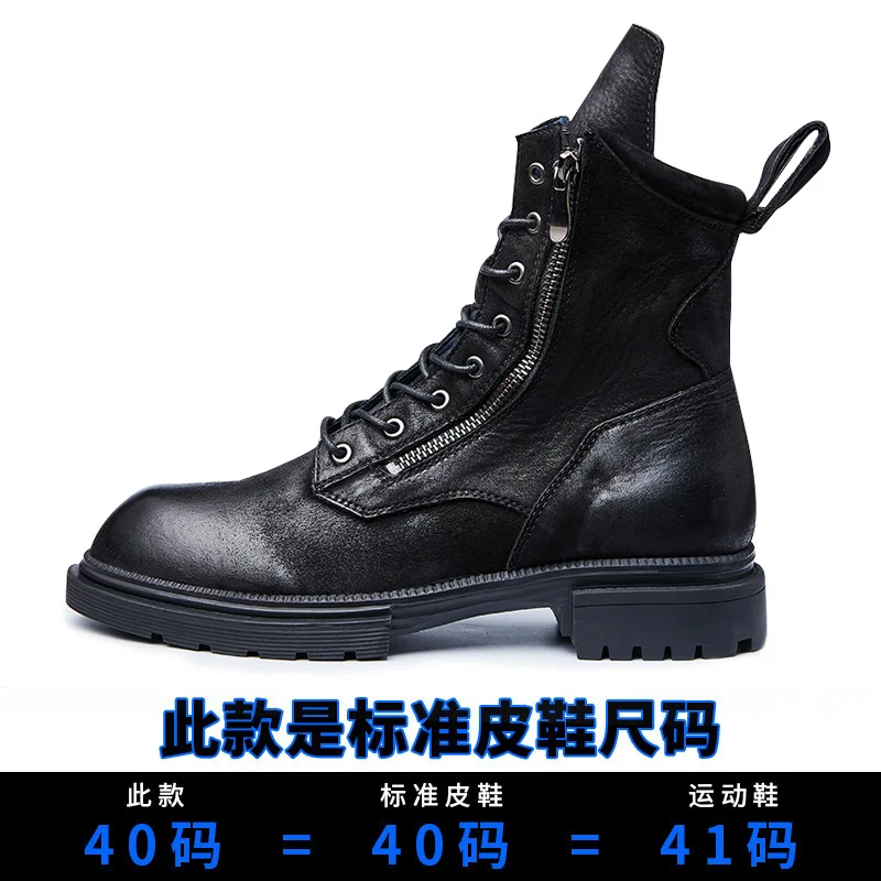 Leather Mens Men Boots hide Fashion Army Shoes Men Combat Boots British Retro Au - £221.79 GBP