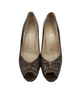 Bruno Magli Heels Classic Pumps Peep Toe Size 7.5 Brown Leather - £55.19 GBP
