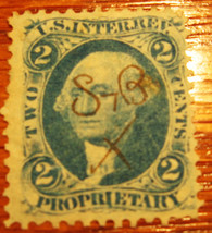 1862-71 revenue stamp blue 2 cent proprietary R13c - £7.84 GBP