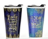 Blue Peacock Travel Mug Set of 2 Inspirational Sentiment Ceramic 12 oz C... - £17.85 GBP