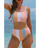 Alondra Vertical Striped High Waist Bikini Swimsuit - $23.99