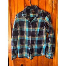 Noble Outfitters Cozy Plaid Flannel Button-Down Blue &amp; Turquoise Pattern... - $25.00