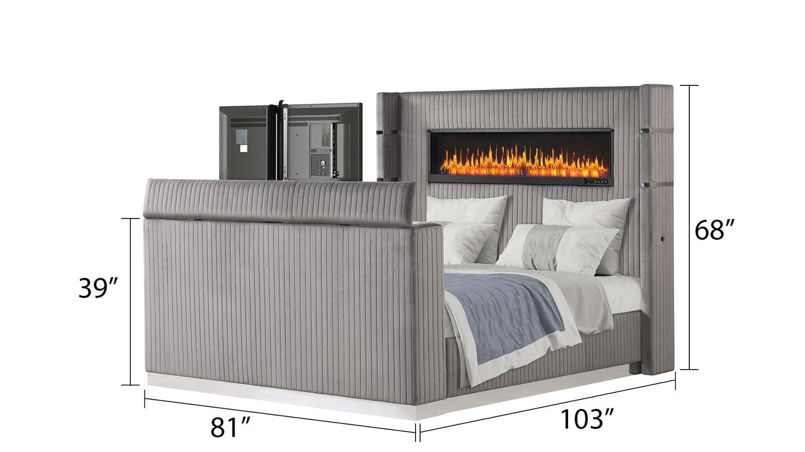 Blaze Full Bedroom Set | Upholstered Modern LED 4 Pc Metallic Gray Wood Item image 2