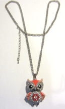 Betsey  Johnson Pink Rhinestone Enamel Owl Pendant Necklace - £14.25 GBP