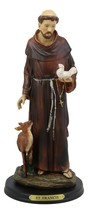 Ebros Saint Francis of Assisi with Dove and Deer Statue and Brass Plate 12.25&quot; H - £30.27 GBP
