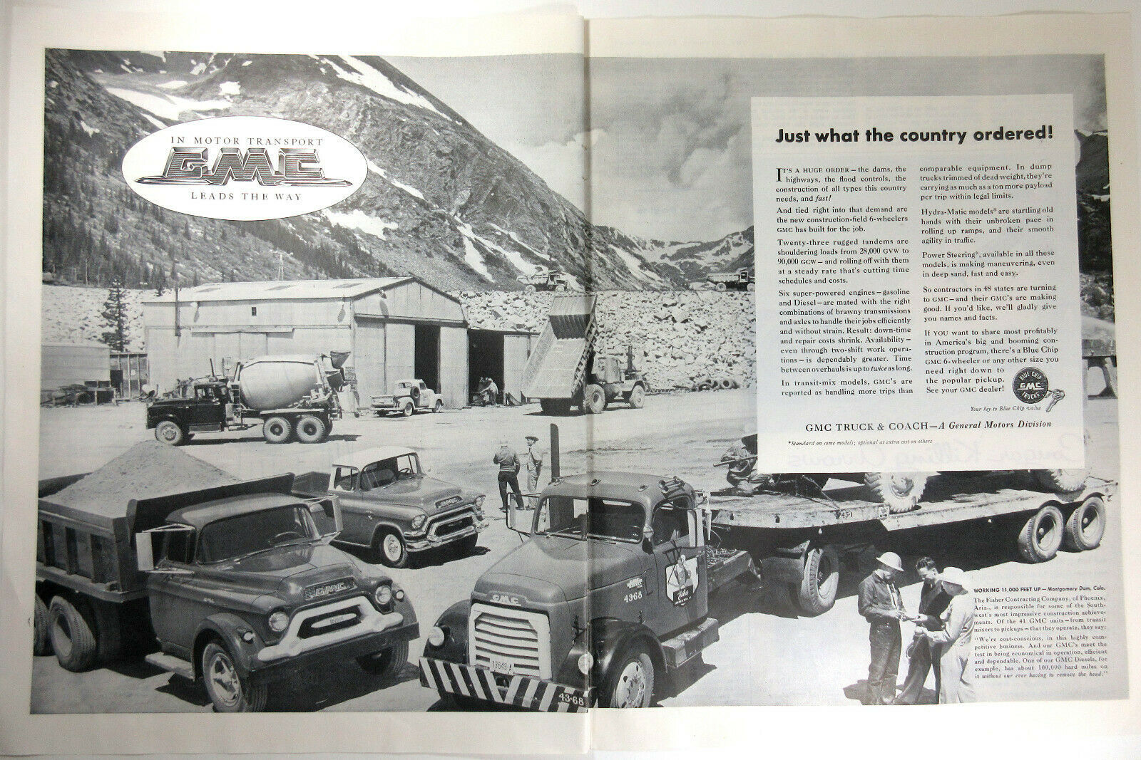 Vintage Print Ad 1956 GMC Trucks Coach Blue Chip Transport Montgomery Dam 2-Page - $11.83