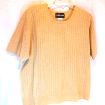 Sag Harbor Women&#39;s Pullover Sweater Yellow Metallic Short Sleeve Tight Knit XL - £7.74 GBP