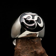Nicely crafted Men&#39;s Buddhist Ring domed black Aum Symbol - Sterling Silver - £104.80 GBP