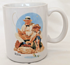 Norman Rockwell Fisherman Catching The Big One Coffee Cup Mug 1987 - £11.00 GBP