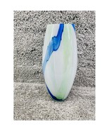 Art Deco Abstract White Blue Ceramic Glass Oval Vase - £18.51 GBP